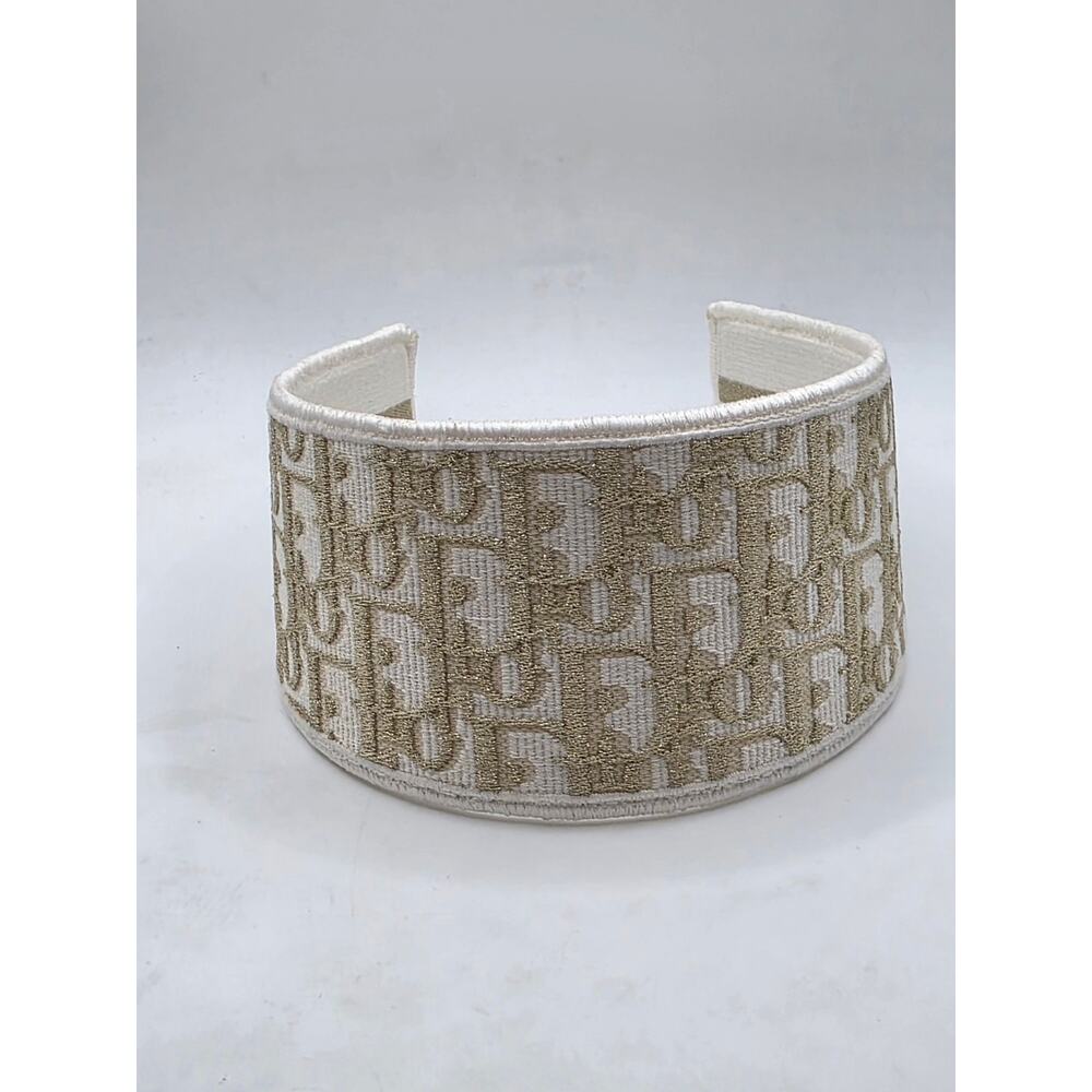 Christian Dior Beige gold Logo patterned canvas wide headband - Picture 3 of 13